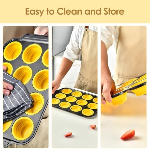 12 Cups Silicone Muffin Pans for Baking with Metal Frame, Egg Bite Molds, Cupcake Pans Regular Size, Muffin Tins Easy to Pop Nonstick Non Toxic Bakeware for Oven Dishwasher Safe