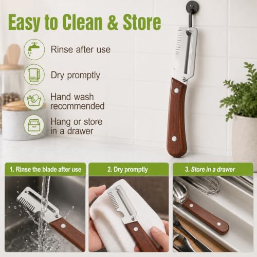3-in-1 Vegetable Peeler with Scallion Shredder & Bottle Opener, Professional Stainless Steel Potato Peeler with Ergonomic Wood Handle, Rust-Resistant & Heavy Duty Kitchen Tool (2)