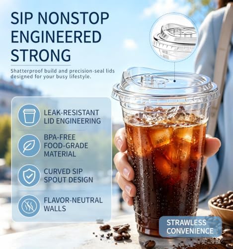 110 Pack 24 oz Disposable Clear Plastic Iced Coffee Cups with Lids