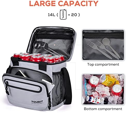 TOURIT Large Lunch Bag 14L Insulated Lunch Box Lunch Cooler for Men Women Work, Black