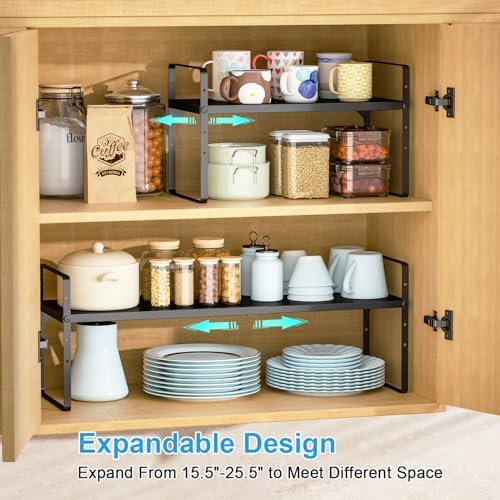 15.5 to 25.5 Inch Kitchen Cabinet Shelf Organizers，Kitchen Shelf Organizer