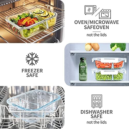 KOMUEE 10 Packs 30oz Glass Meal Prep Containers 2 Compartments, White