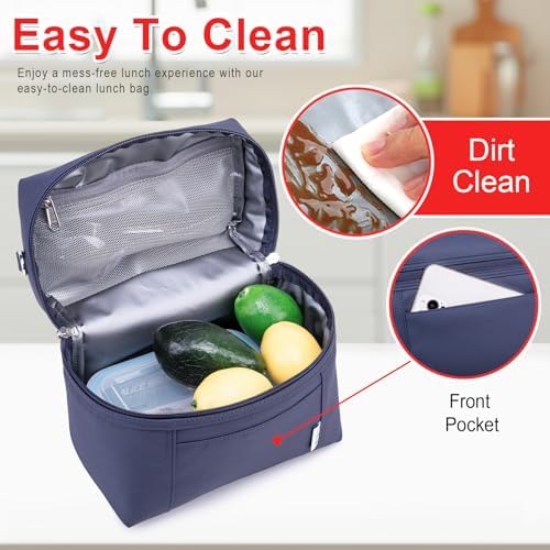 NOL 8L Insulated Lunch Bags for Women Cooler Bag Lightweight Nylon Waterproof Lunch Box For Work (Navy blue, Medium(normal))