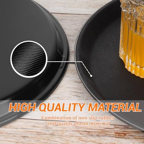Mwellewm 6 Pcs Round Serving Tray, 11 Inch Non Slip Surface Round Tray Black Server Tray Plastic Food Meals Server with Raised Edges for Home, Kitchen, Restaurant, Cafeteria, Bar, Hotel