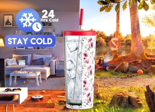 Meoky 24 oz Insulated Tumbler with Lid and Straw, Stainless Steel Vacuum Insulated Tumbler, Keeps Cold for 24 Hours, 100% Leak Proof, Fits in Car Cup Holder (Elegance)
