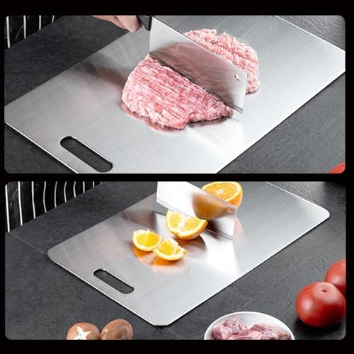 Kant Stainless Steel Cutting Board with Lip, Steel Cutting Boards for Kitchen Non-Toxic Dishwasher Safe Chopping & Kneading Board for Dough Meat/Vegetable/Fruit/Bread/Baking Gift-Ready(1PC-12X12 IN)