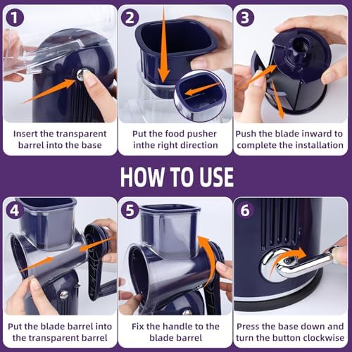 Rotary Cheese Grater with Handle, 5 Replaceable Blades(Purple)