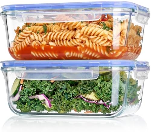 Vtopmart 2Pack 1860ml/63oz Large Glass Storage Containers With Lids, Blue