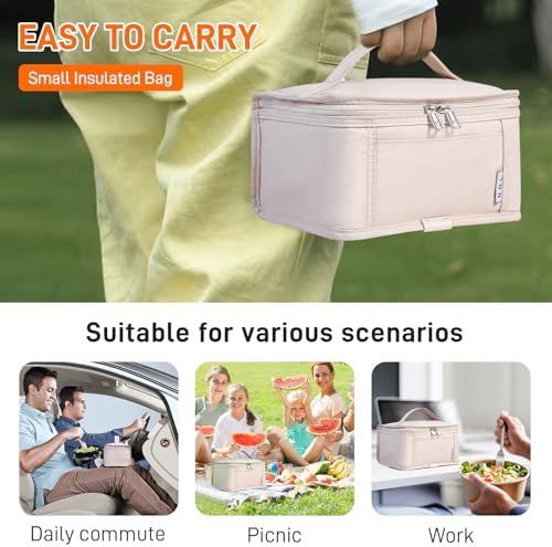 NOL Small Lunch Bag Mini Lunch Box Insulated Lunch Bag for Men/Women Leakproof Cooler Tote Bag Lightweight Nylon Waterproof Lunch Box For Work, Cream