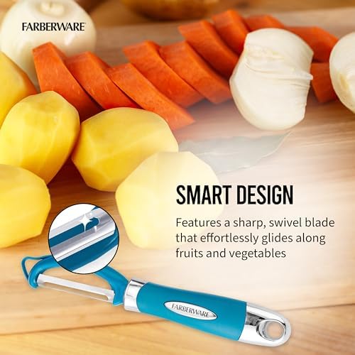 Farberware Pro2 Euro Vegetable Peeler with Ergonomic Handle, Razor-Sharp Stainless Steel Swivel Blade, Dishwasher Safe Kitchen Peeler for Potatoes, Fruits, Veggies - Dark Teal