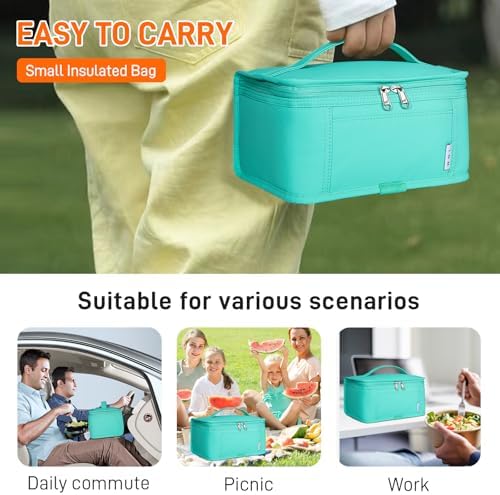 NOL Small Lunch Bag Mini Lunch Box Insulated Lunch Bag for Men/Women Leakproof Cooler Tote Bag Lightweight Nylon Waterproof Lunch Box For Work,Cyan
