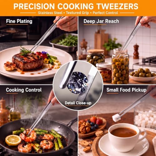 Yaomiao 4 Packs 12 Inch Cooking Tweezers Bar Kitchen Tongs, Silver