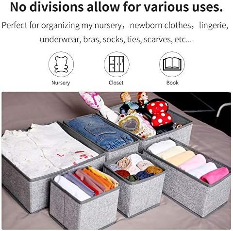 Criusia Foldable Underwear Drawer Organizer, Closet Dividers, Storage Box for Clothes, Socks (6 Bins, Gray)