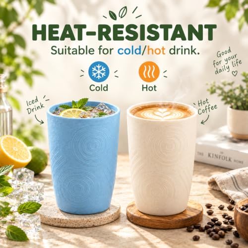 Wheat Straw Cups 16 OZ, Plastic Drinking Glasses (Multicolor)