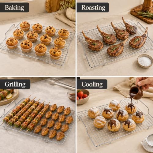 4 Pack Heavy-Duty Wire Cooking Rack Baking Racks with Handle 14.1" x 10.7"