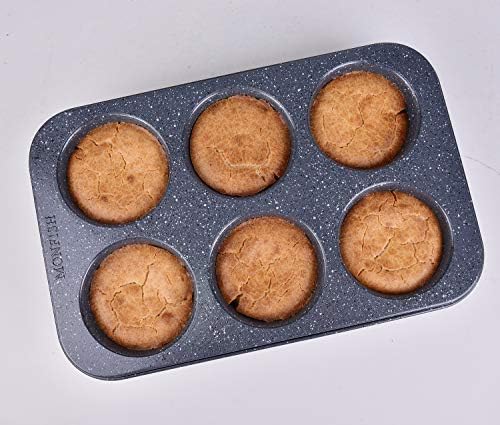 Monfish Jumbo Deep Muffin Pan 6 Cup Carbon Steel Gray Stone non Stick Coating Muffin Tin 3.5diax3inch cup