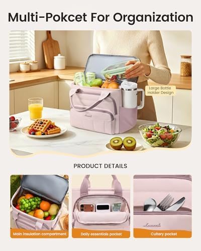 LOVEVOOK Lunch Box for Women,Puffer Lunch Bag with Wide Opening,13L, Purple