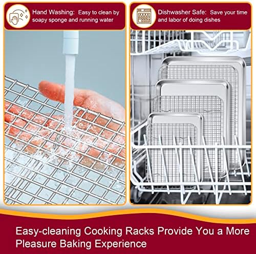 P&P CHEF 16 + 12.5 + 9 Inch Cookie Baking Sheet Pan with Wire Rack,6 Pcs