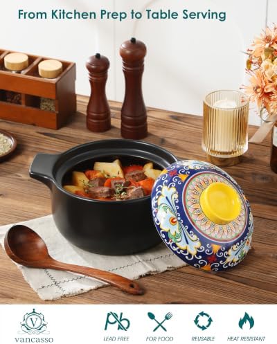 vancasso 3QT Ceramic Stock Pot with Lid, Nonstick Casserole Pot for Cooking