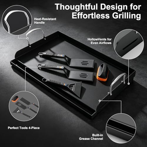25 x 16 Inch Cast Iron Griddle for Gas Grill with Tool Kit