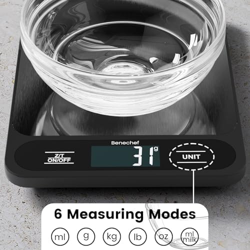 Food Scale, 22lb Ultra-Thin Digital Kitchen Scale, 1g/0.05oz Accuracy Ideal for Baking, Cooking, and Weight Loss Features 6 Measurement Units and LCD Display,Black,Easy to Clean, Batteries Included