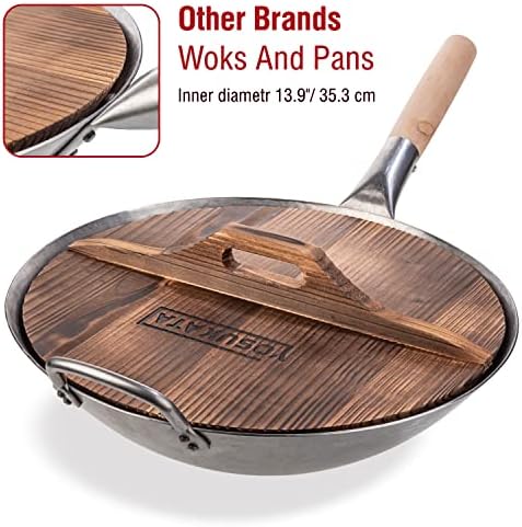 YOSUKATA Premium Wok Cover 13.2" for Wok 13.5"- Wooden lid for Frying Pan
