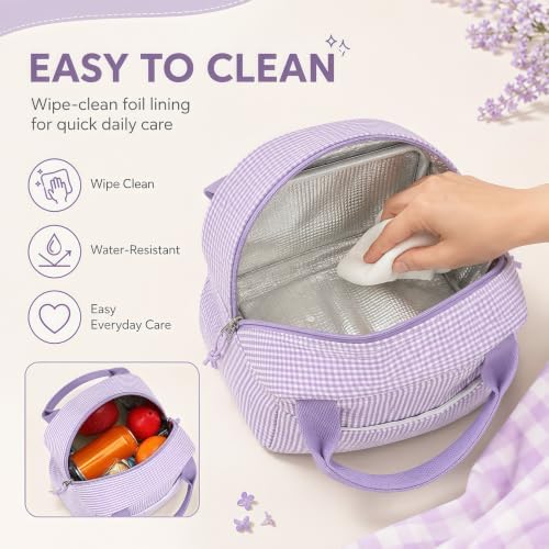 Bluboon Lunch Box for Women Cute Lunch Bag Reusable Insulated Lunch Bags Large Capacity Lunchbox Cooler for Work Picnic or Travel Gifts (Purple White checker, 10 x 7.5 x 8 inches)