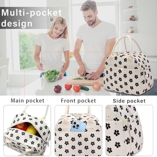 Carry bloom Lunch Box for Women, Insulated Lunch Bag Cute Corduroy Lunchbag