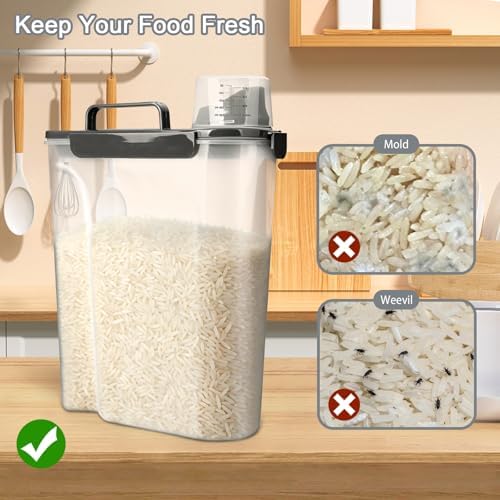 Komzon Rice Storage Containers, Rice dispenser with Pouring Spout Portable Handle for Flour, Pasta, Grain and Baking, Pet Dog Cat Bird Food Container 20 LB Grey