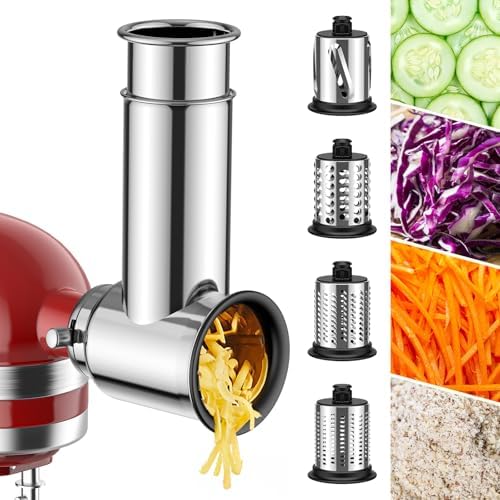 GVODE Cheese Grater Attachment for KitchenAid Mixer, 4-Blade Shredder