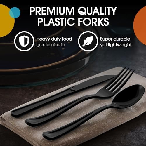 Party Solids Black Plastic Silverware 150 Pcs Black Cutlery Set