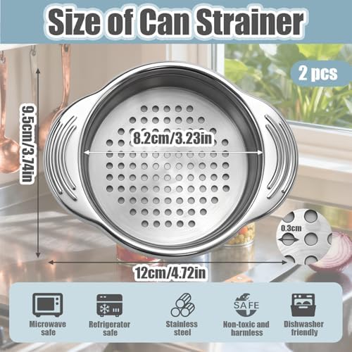 2 Pieces Stainless Steel Tuna Can Strainer - Food Grade Canning Colander For Regular And Wide-Neck Cans - Oil Drain Press For Tuna Beans Vegetables