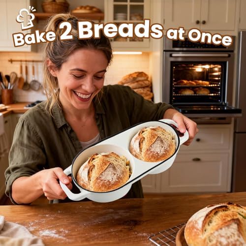 YONILL Mini Double Dutch Oven with Lid for Sourdough Bread Baking (White)