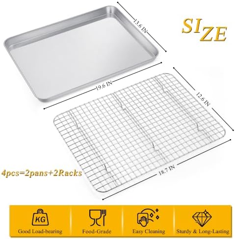 P&P CHEF 19.6 Inch Cookie Baking Sheet Pan with Wire Rack,4 Pcs