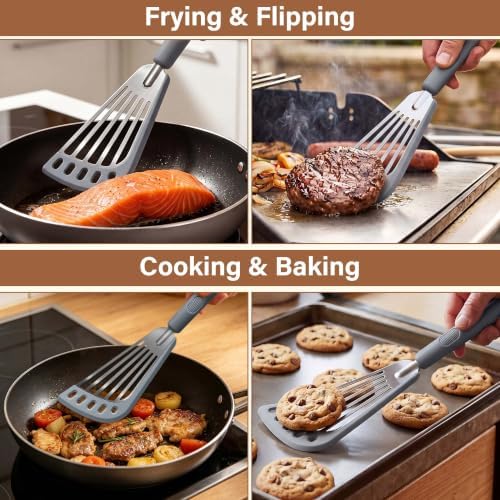 Fish Spatula 2‑Pack, Stainless Steel Slotted Turner with Silicone Edge