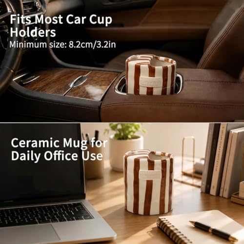 Ceramic Coffee Mug with Half Lid 12oz, Retro Striped