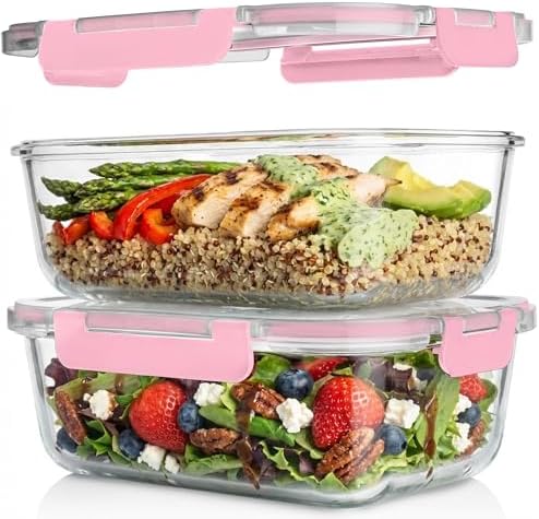 Razab 2 Pcs 1860ml / 63 Oz Large Glass Food Storage Containers with Lids - Glass Meal Prep Containers with Locking Lids for Roasting, Storing Leftover, Lunch Container, BPA Free, Microwave & Oven Safe