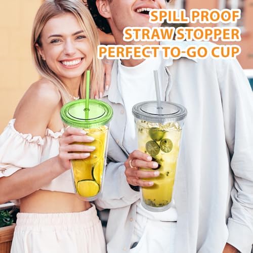 Zukro Clear Double Wall Plastic Tumbler with Lid and Straw 32 oz, 2 Pack