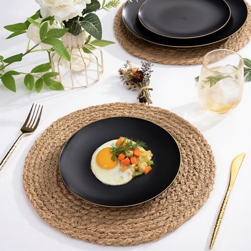 EjonirInjonir 80pcs Heavy Duty Black Dessert Plates for Weddings, Gold Rim