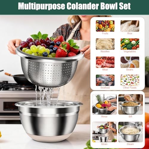 Stainless Steel Mixing Bowls Set with Lids & Silicone Base,7‑Piece Set