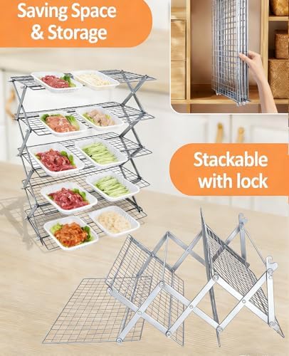 5 Tier Collapsible Cooling Rack, 2/3/4/5-Tier Upgraded,Adjustable ＆ Stackable Baking Rack, 5 Modes Cooling Racks for Cooking and Baking, Roasting ＆ Grilling Gifts for Picnic Party