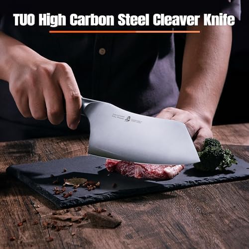 TUO Vegetable Cleaver Knife, Chinese Chef Knife 7 inch Meat Cleaver with Pakkawood Handle, Stainless Steel Butcher Chopper for Home Kitchen - Fiery Phoenix Series