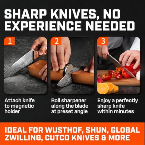 Rolling Knife Sharpener for Ultra Razor Sharp Edges Knife Sharpening Kit, Rolling Knife Sharpener Kit with Diamond and Stainless Steel Disc for Sharpening and Honing, 15°/20°