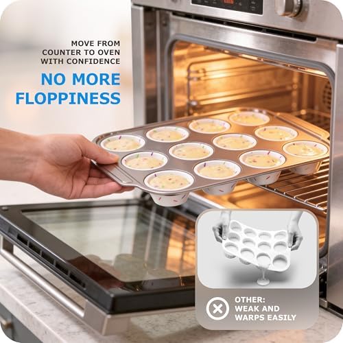 Silicone Muffin Pan for Baking with Metal Frame, 12 Cup Regular Size Cupcake Pan, Nonstick Food Grade Silicone Muffin Tin for Baking, Easy Release Egg Bite Molds, BPA Free