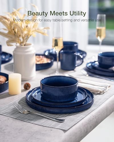 Famiware Star Plates and Bowls Sets, 18pc Modern Stoneware Dinnerware for 6