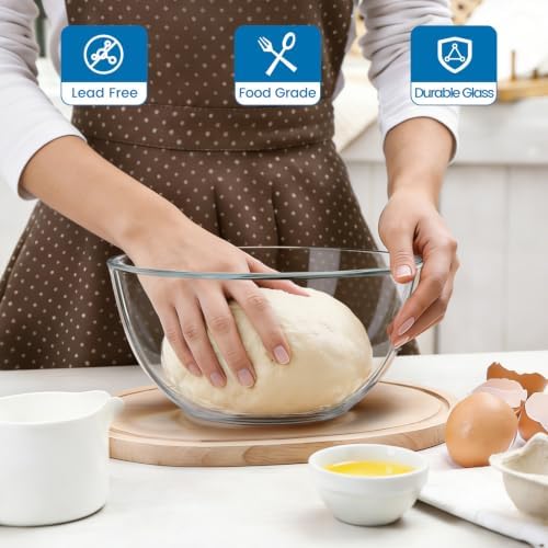4.7 Qt Extra Large Glass Mixing Bowl, Glass Bowl for Sourdough Bread Making