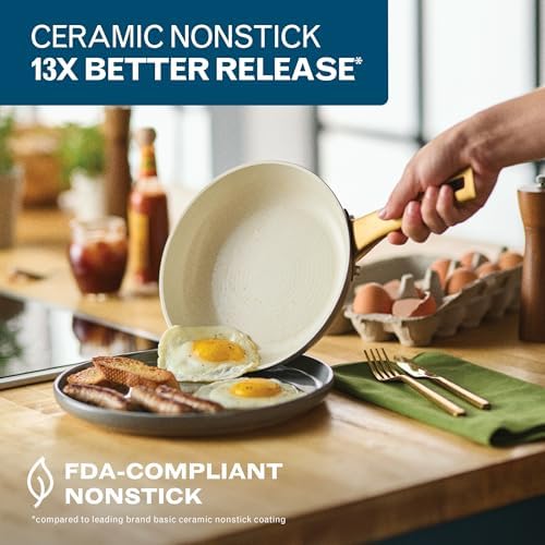 Farberware Forged Induction Ceramic Nonstick Fry Pan/Skillet, Dishwasher Safe, Gold Color Stainless Steel Handle, 8.25 Inch Frying Pan - Taupe