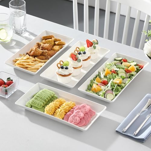 MALACASA Porcelain Serving Platters Set of 4,12 in Rectangular White Trays