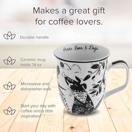 Karma Gifts 14 oz Black and White Boho Mug Tiger - Cute Coffee and Tea Mug - Ceramic Coffee Mugs for Women and Men