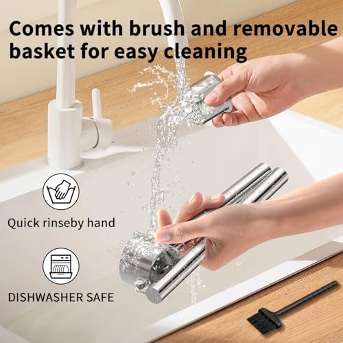 5-in-1 Stainless Steel Garlic Press Set with Large Chamber & Mincer - Heavy Duty Rustproof Garlic Crusher with Ergonomic Handle, Dishwasher Safe, Easy Squeeze Design for Ginger, Nuts, Herbs (Large)